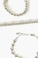 Women's Curb & Anchor Chain Bracelet Set in Silver