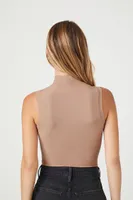 Women's Ribbed Mock Neck Bodysuit in Ash Brown Small