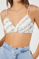 Women's Chain Print Bralette in White/Grey Small