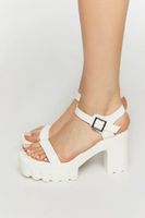 Women's Faux Patent Leather Open-Toe Lug Heels in White, 7