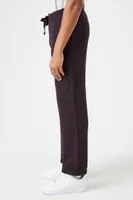 Men Marled Drawstring Straight Pants in Burgundy/Black Medium