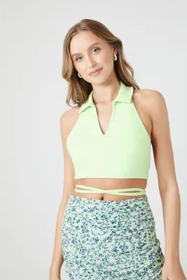 Women's Wraparound Split-Neck Halter Top in Sage Medium