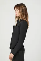 Women's Pleated Poplin Shirt in Black, XS