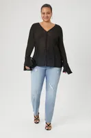 Women's Trumpet-Sleeve Top in Black, 1X