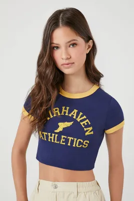 Women's Fairhaven Athletics Ringer Baby T-Shirt in Navy, XL
