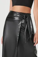 Women's Faux Leather Midi Wrap Skirt in Black, XS