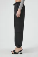 Women's Satin Mid-Rise Cargo Pants in Black, XS