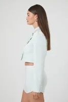 Women's Satin Notched Cropped Blazer in Seafoam Large