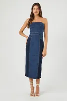 Women's Strapless Denim Midi Dress in Dark Denim Large