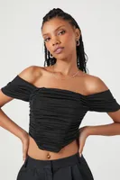 Women's Ruched Off-the-Shoulder Crop Top in Black Large