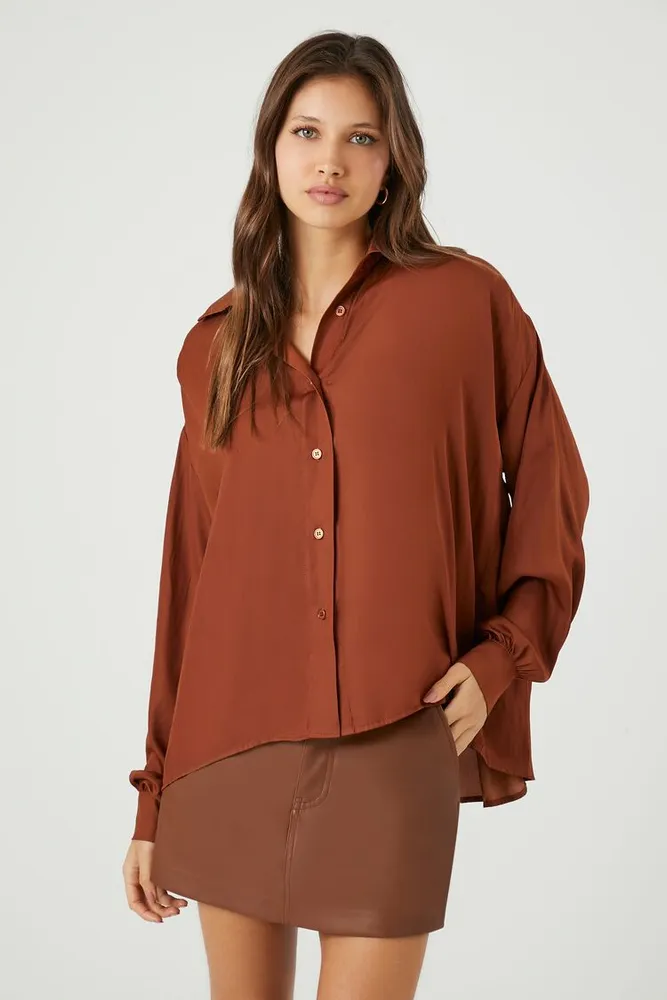 Women's Billowy Pleated Shirt in Rust Medium