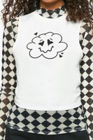 Women's Checkered Print & Cloud Graphic Combo T-Shirt in White Small