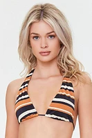 Women's Striped Triangle Bikini Top in Black Medium