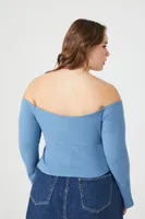 Women's Ribbed Off-the-Shoulder Top in Dusty Blue, 3X