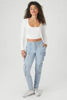 Women's Ribbed Knit Crop Top in White, XL