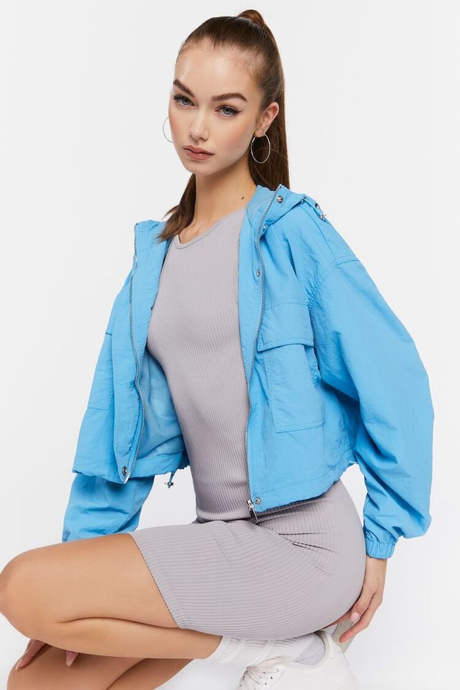 Women's Cropped Windbreaker Jacket in Azure Medium