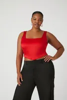 Women's Satin Crop Top in Red, 1X