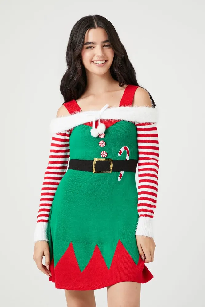 Women's Peppermint Elf Mini Dress in Green Small