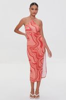 Women's Marble Print Halter Midi Dress in Pink/Red Medium