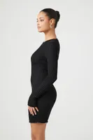 Women's Ribbed Mini Sweater Dress in Black, XL