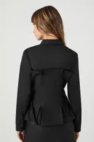 Women's Pleated Poplin Shirt in Black, XS