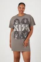 Women's KISS Graphic T-Shirt Dress Grey,