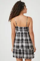 Women's Plaid Babydoll Mini Dress in Black Medium