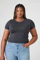 Women's Seamless Ribbed Knit T-Shirt in Black, 0X