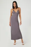 Women's Satin Midi Slip Dress in Charcoal Large