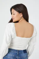 Women's Bell-Sleeve Crop Top in White Large