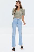 Women's Shirred Puff-Sleeve Crop Top in Sage Small