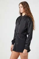 Women's Satin Bomber Jacket in Black Small