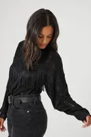 Women's Lace Fringe Bodysuit in Black Small