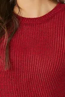 Women's Glitter Knit Cropped Sweater in Red Large