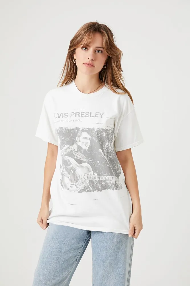 Women's Elvis Presley Graphic T-Shirt in Cream, M/L