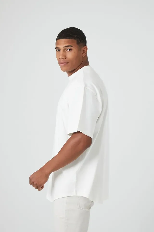 Forever 21 Men Curved-Hem Crew T-Shirt in White Small