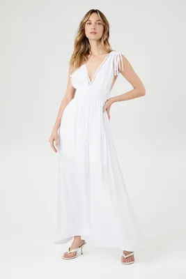 Women's Crepe Caged V-Neck Maxi Dress in White Medium