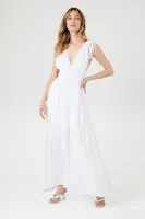 Women's Crepe Caged V-Neck Maxi Dress in White Medium