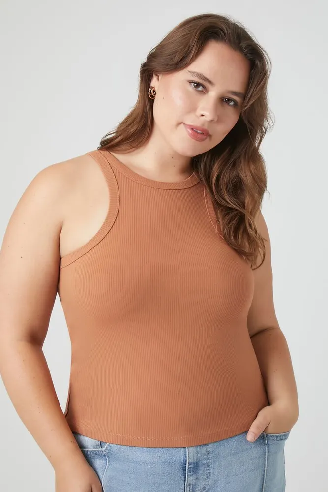 Women's Ribbed Racerback Tank Top in Praline, 1X