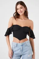 Women's Off-the-Shoulder Bustier Crop Top in Black, XL