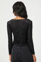 Women's Velvet Houndstooth Crop Top in Black Small