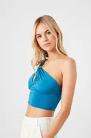 Women's One-Shoulder Cutout Crop Top in Bijou Blue, XL