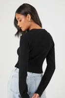 Women's Sweater-Knit Crop Top in Black Large