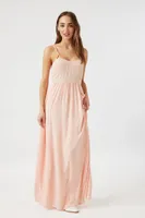 Women's Tie-Strap Gauze Maxi Dress in Peach , XS