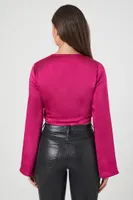 Women's Bell-Sleeve Tie-Front Top in Fuchsia Medium