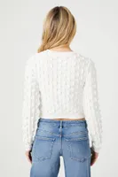 Women's Textured Cropped Sweater in Ivory Medium