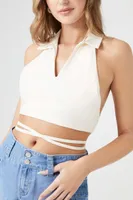 Women's Wraparound Split-Neck Halter Top in White Small