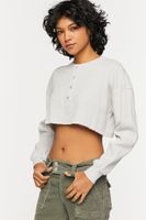 Women's Raw-Cut Thermal Crop Top in Light Grey Medium