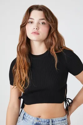 Women's Sweater-Knit Cutout Cropped T-Shirt Black