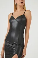 Women's Faux Leather Slit Midi Dress in Black Large